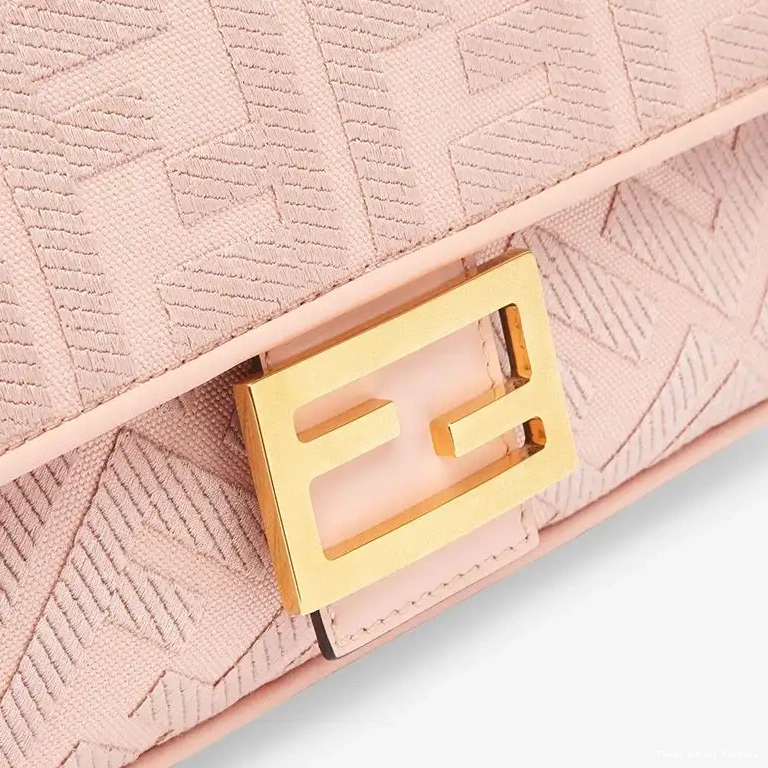 Vintage HOT Bag Fendi Pink Canvas FF with In Cut Laser Motif Strap Baguette Medium 0509